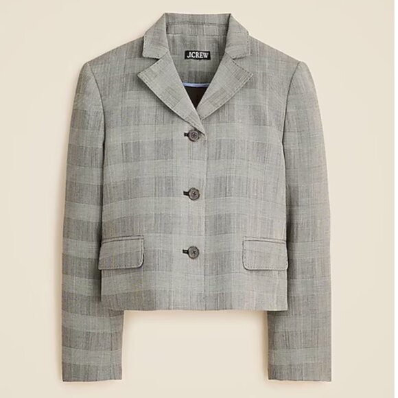 J.Crew Cropped Lady Blazer – Italian Gauzy Wool Blend – B&W Glen Plaid – 4 – NWT - Picture 1 of 4